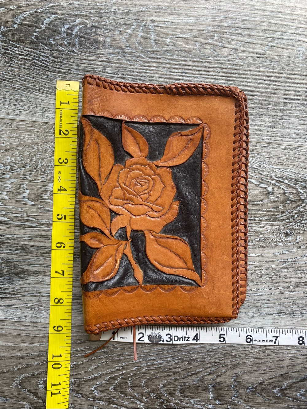 Handcrafted and Tooled Tan & Dark Brown Leather Journal/Book Cover - Picture 6 of 6